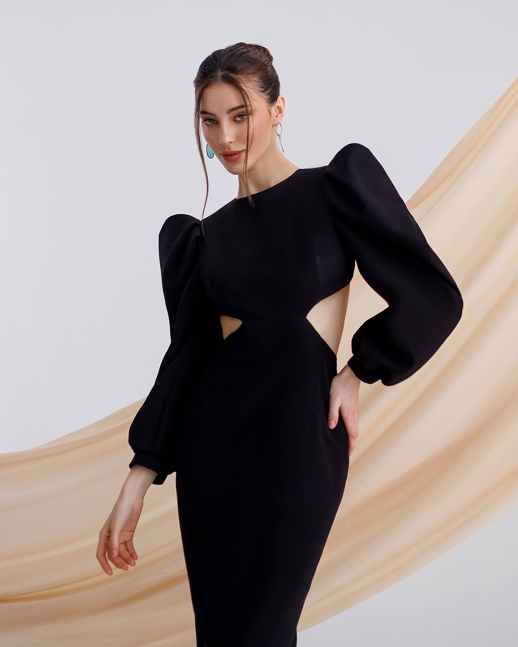 Elegant Women's Midi Dress Premium Suit Diagonal Fabric