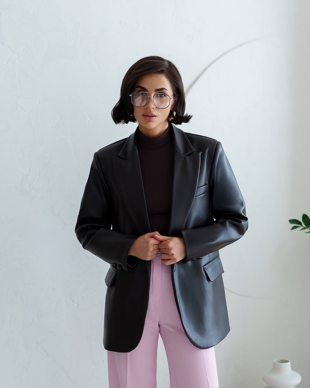 Womens Eco Leather Blazer on Suede Black and Wine