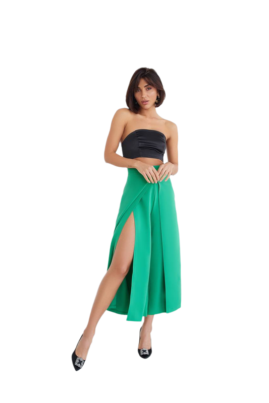 Womens Culottes in Diagonal Crepe High Waist Wide Leg Pants