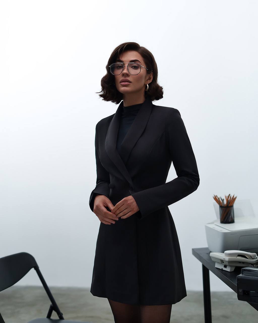 Premium Diagonal Crepe Blazer Dress with Dense Lining