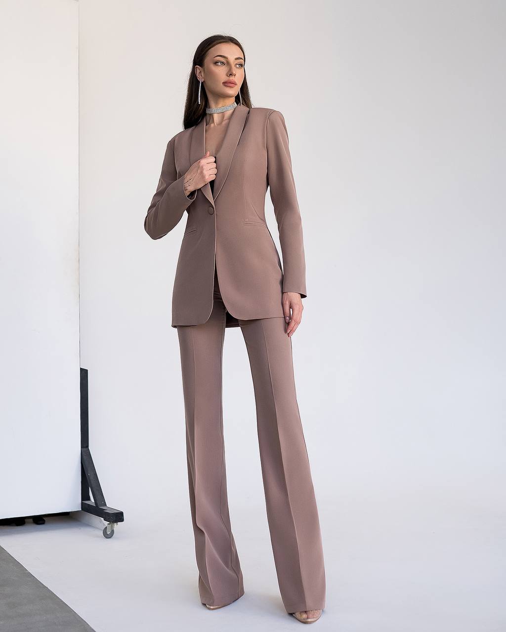 Womens Suit with Lined Blazer and Flared Pants