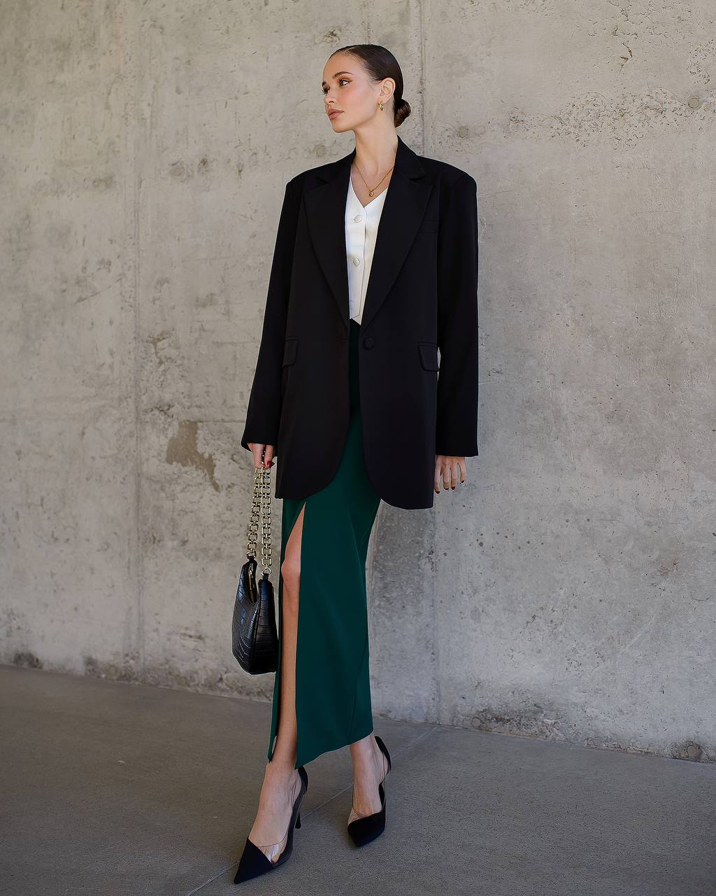 Oversize Black Blazer for Women Premium Suiting Crepe