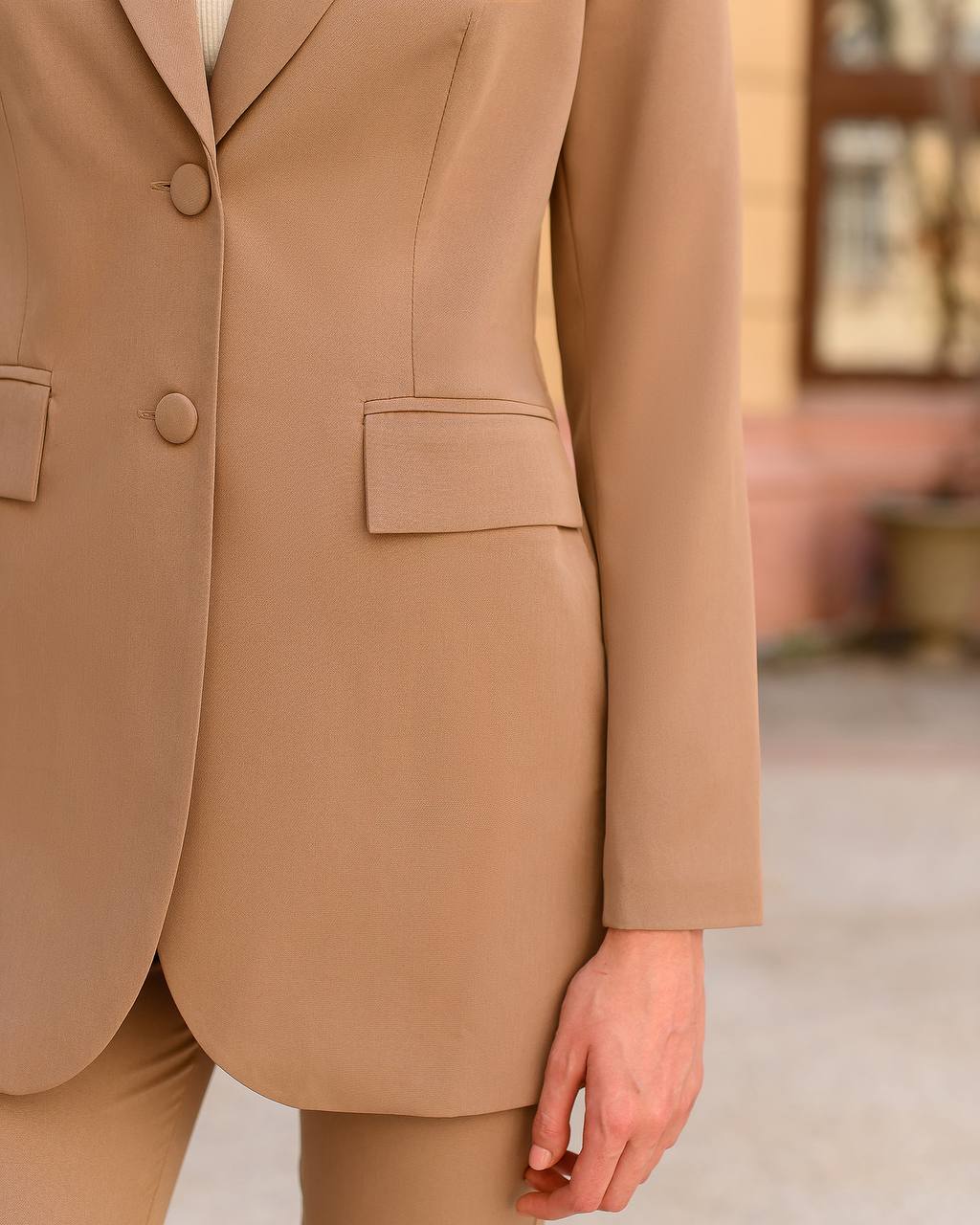 Premium Diagonal Crepe Women's Suit with Lined Blazer and Slim Pants