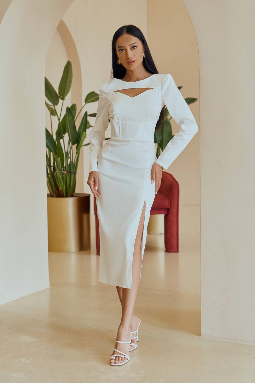 Elegant Women Midi Dress in Dense Mango Satin