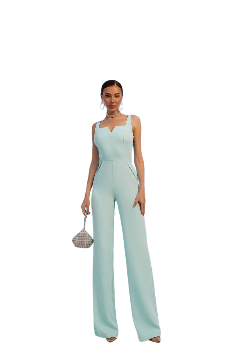 Womens Diagonal Crepe Jumpsuit in Tiffany Blue