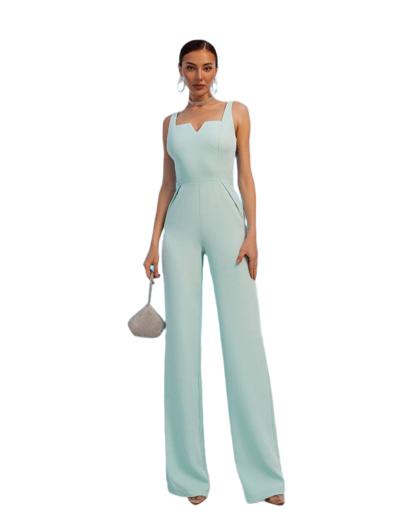 Womens Diagonal Crepe Jumpsuit in Tiffany Blue