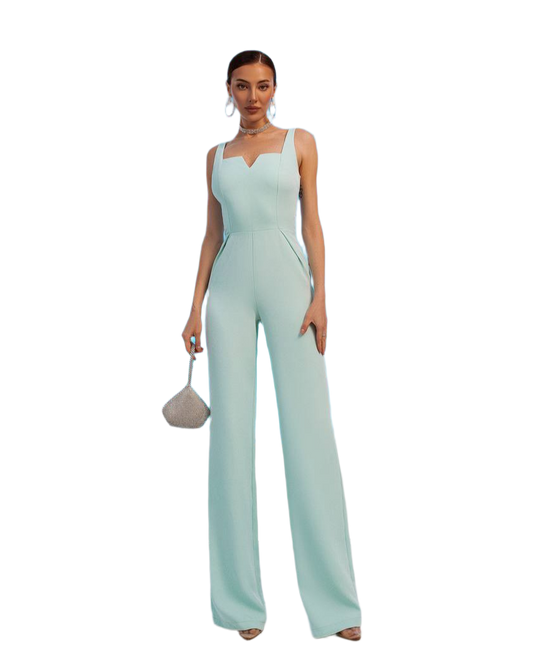 Womens Diagonal Crepe Jumpsuit in Tiffany Blue