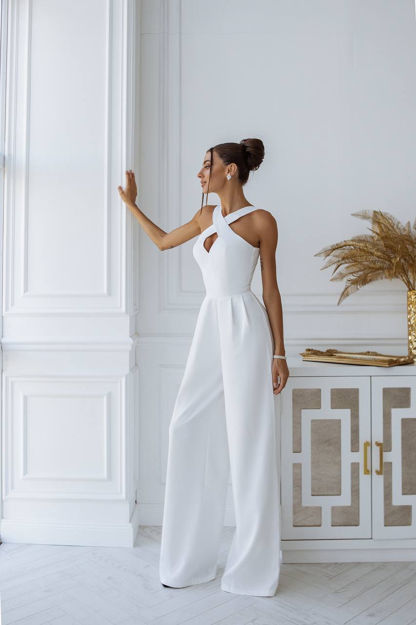 Electra Women's White Jumpsuit with Satin Details