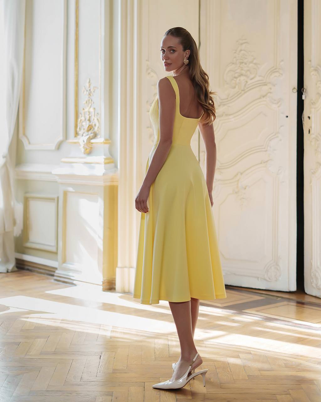 Elegant A-Line Dress in Premium Suit Crepe-Diagonal Fabric