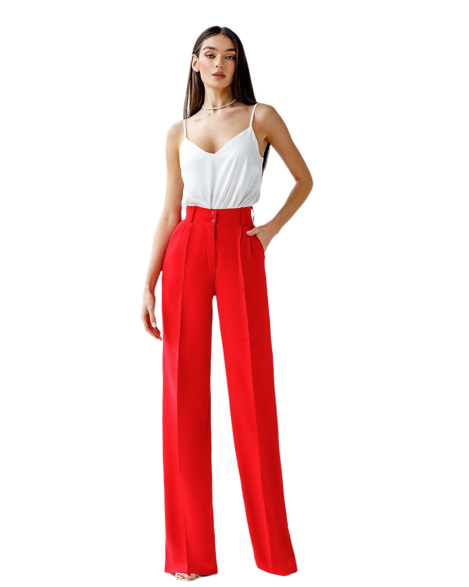 Women's High Waist Wide Leg Trousers in Suiting Crepe Diagonal Fabric