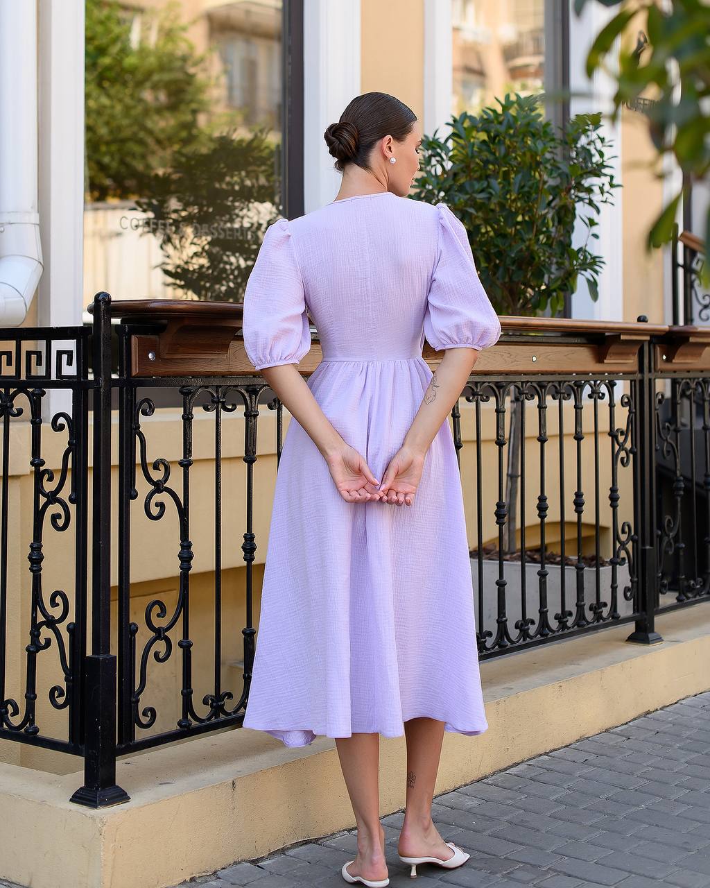 Lightweight Muslin Midi Dress for Women in Milky Blue and Lavender