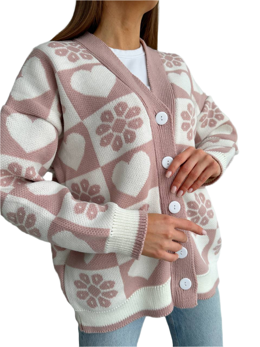 Cardigan with floral pattern on a white background