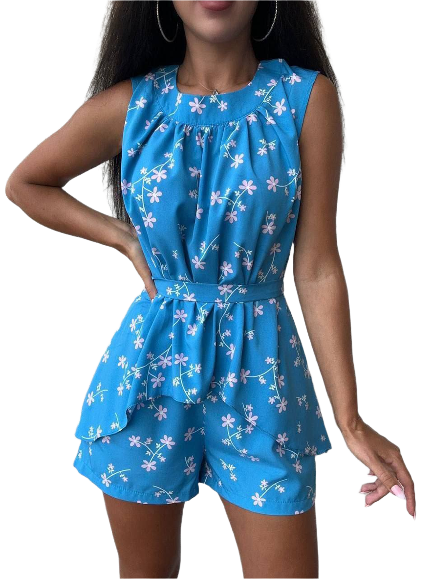 Soft Fabric Women's Floral Set Yeda with Loose Blouse and Elastic Waist Shorts