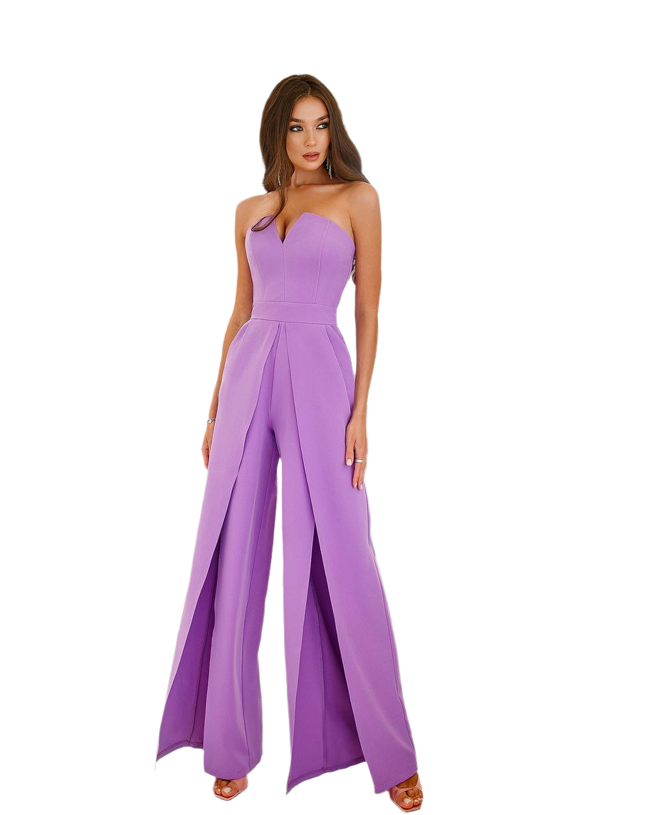 Purple Women Jumpsuit Bridal Wedding Bridesmaid Prom Graduation Rehearsal Dinner Corset Top Wide Pants Cullotes Palazzo