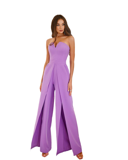 Purple Women Jumpsuit Bridal Wedding Bridesmaid Prom Graduation Rehearsal Dinner Corset Top Wide Pants Cullotes Palazzo