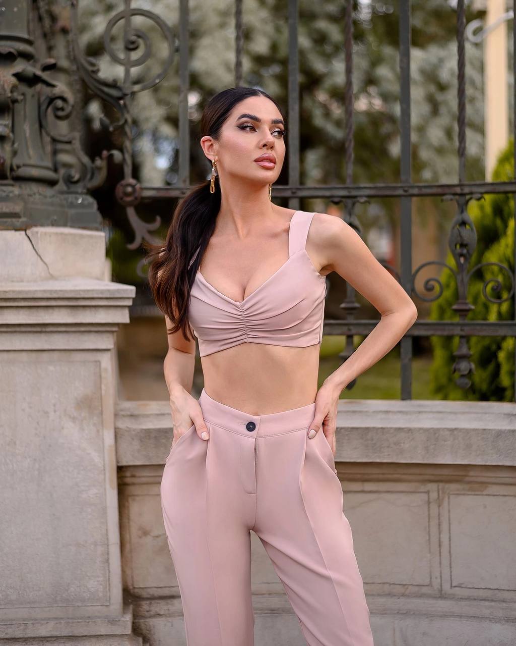 3 Pieces Women Prom Bridal Wedding Cocktail Suit Set Pantsuit Trousers Jacket Pants Top Bra Beige
