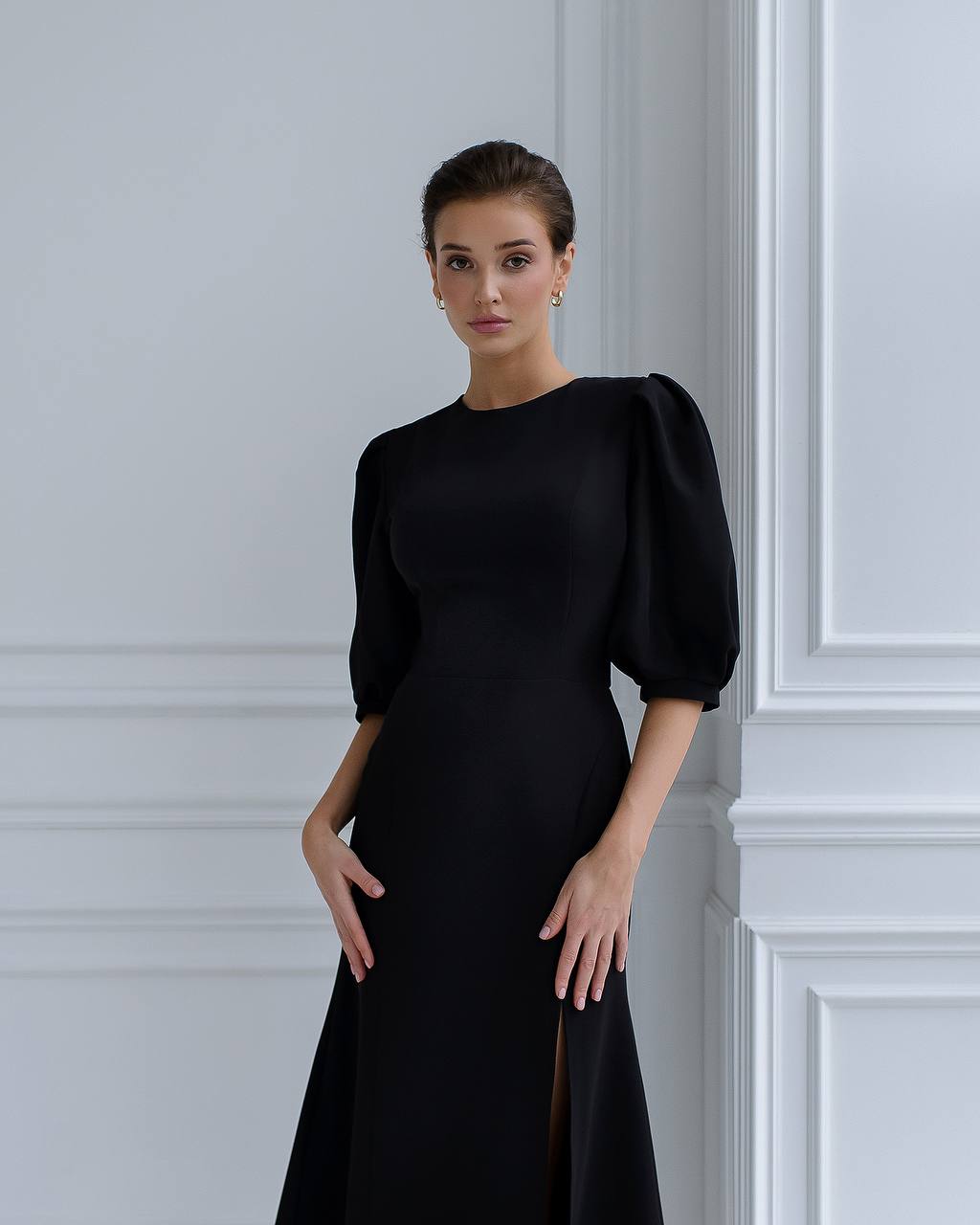 Elegant Women Midi Dress in Premium Diagonal Crepe Fabric