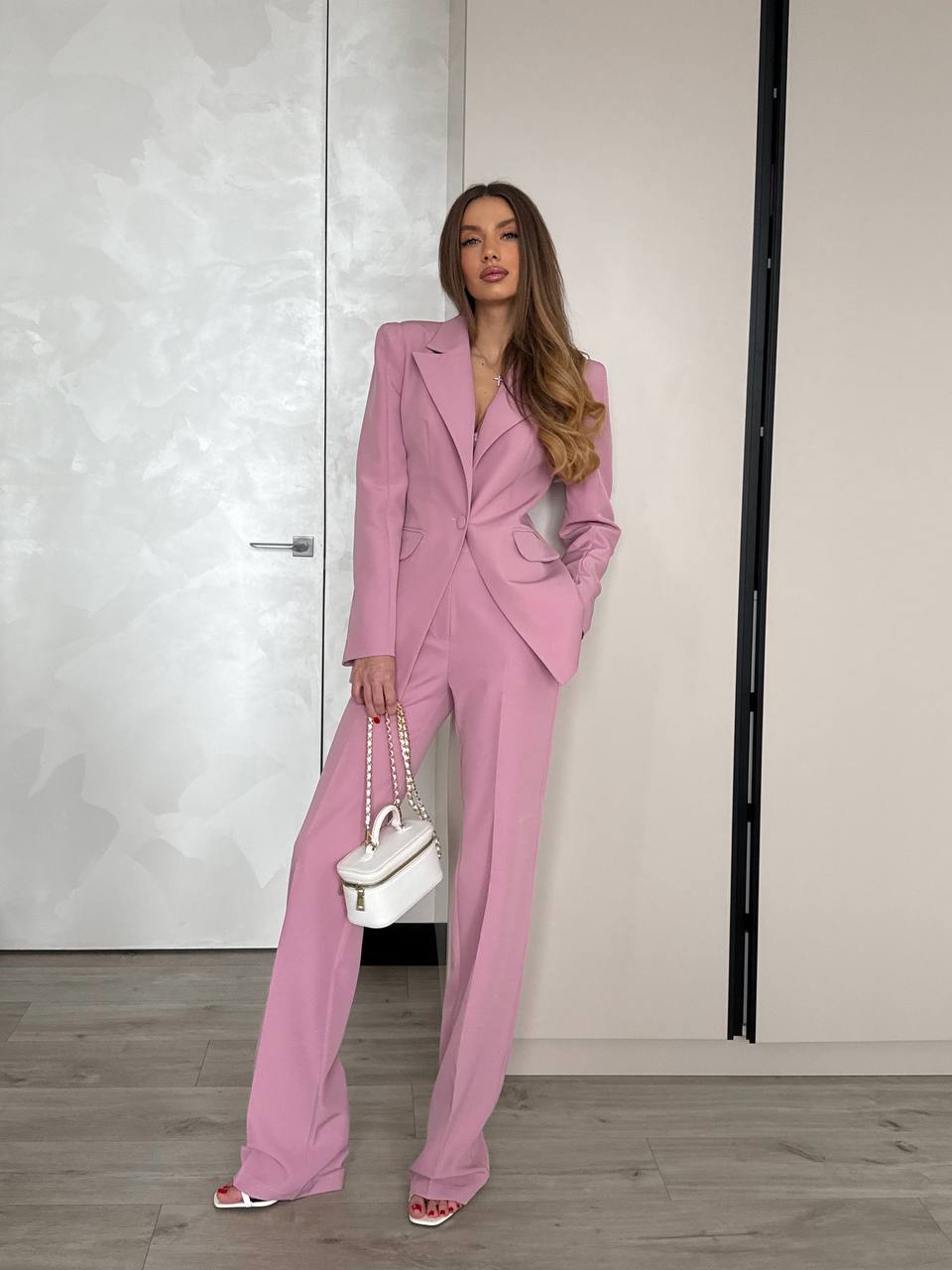 Womens Premium Crepe Diagonale Suit Blazer and Pants in Pink Black Red Blue and Milk