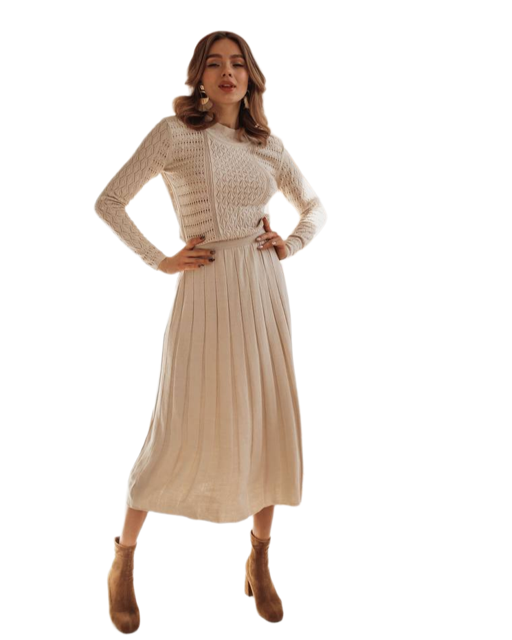 Greta Classic Everyday Dress with Openwork Pattern for Women