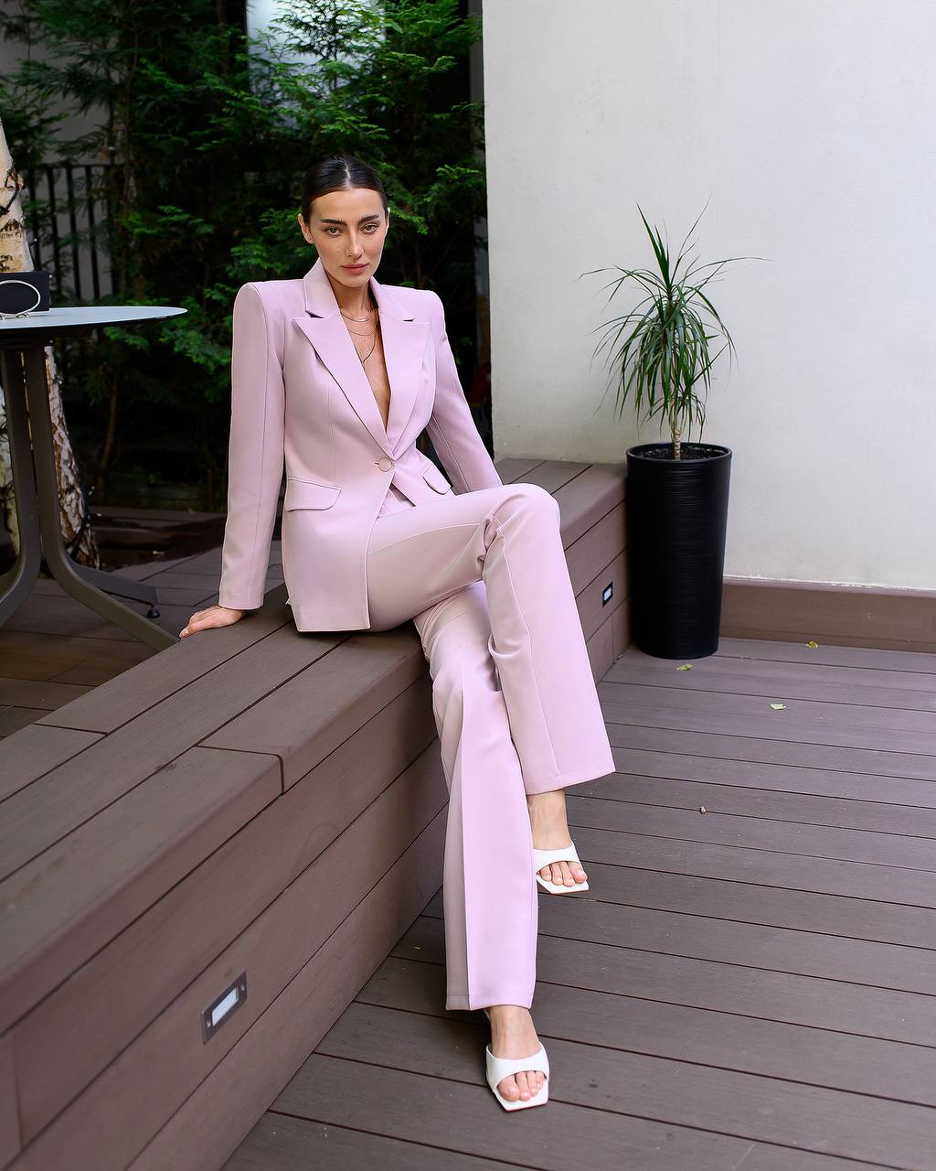 Womens Premium Crepe Diagonale Suit Blazer and Pants in Pink Black Red Blue and Milk