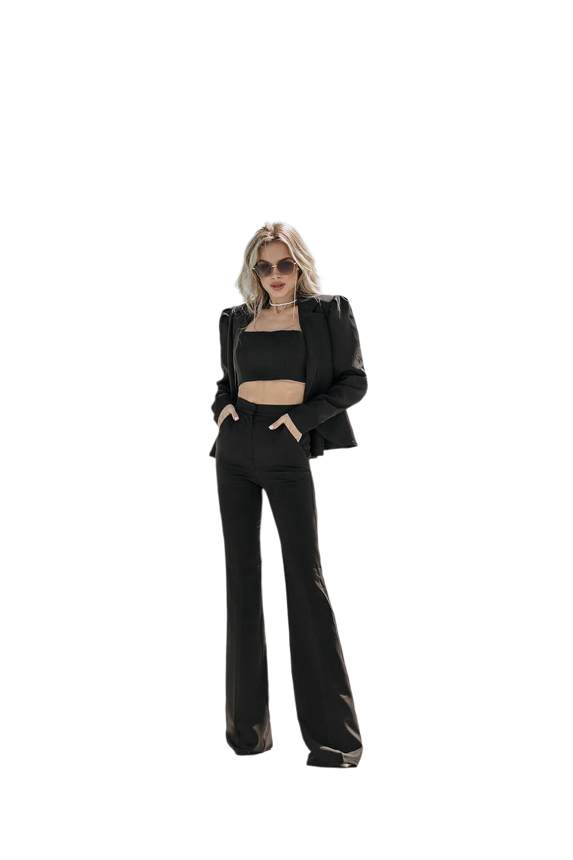 Womens Black Diagonal Crepe Two-Piece Costume