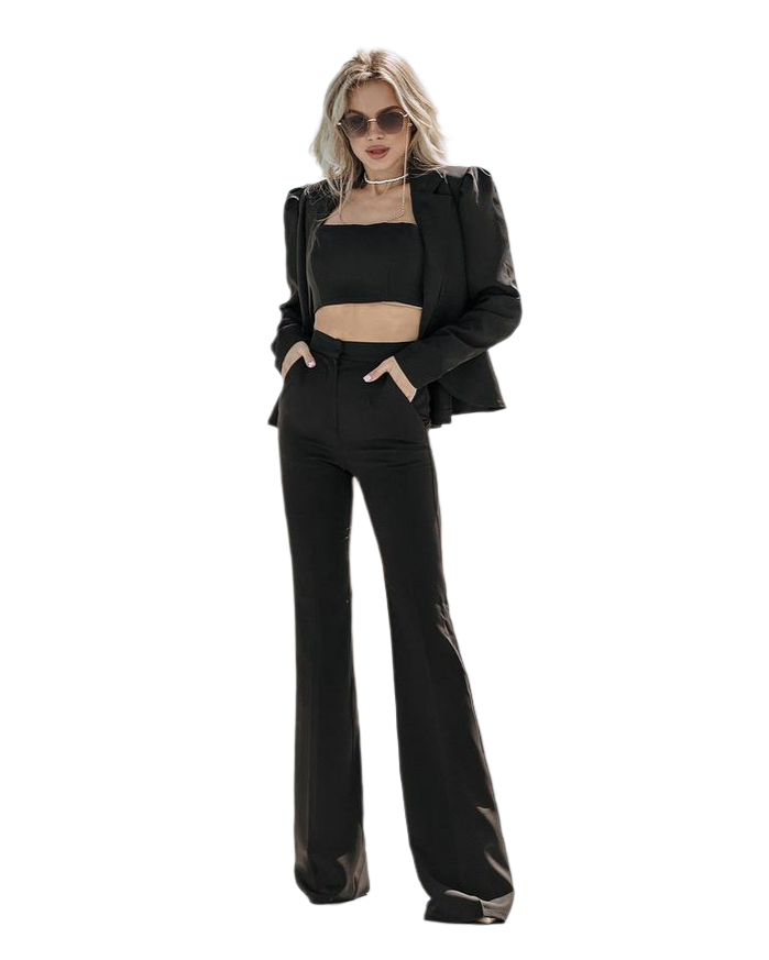 Womens Black Diagonal Crepe Two-Piece Costume