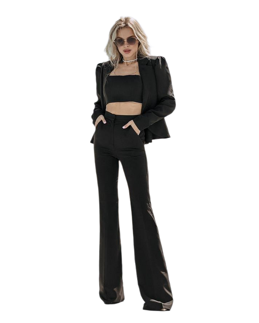 Womens Black Diagonal Crepe Two-Piece Costume