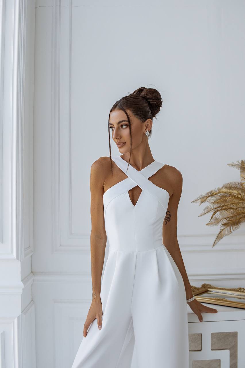 Electra Women's White Jumpsuit with Satin Details
