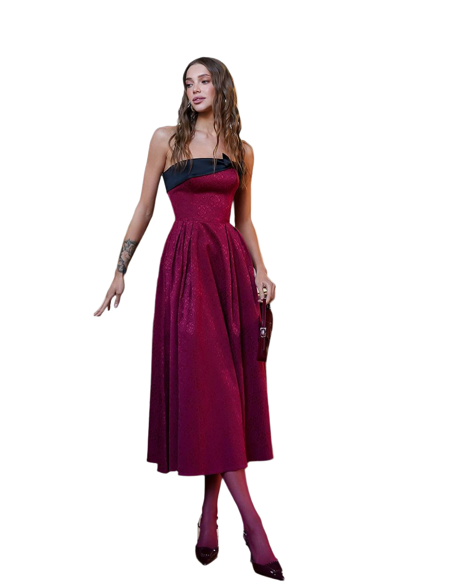 Elegant Women's Corset Midi Dress with Bow Detail
