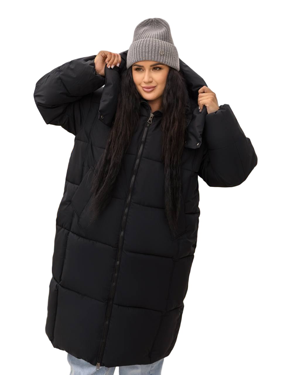 Black Oversized Puffer Coat Removable Hood High Collar Winter Jacket