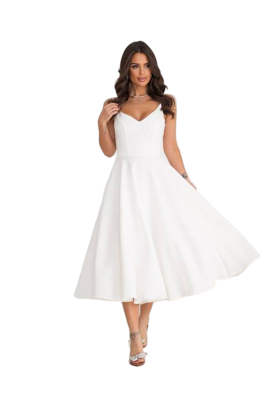 Woman wearing a white dress on a white background
