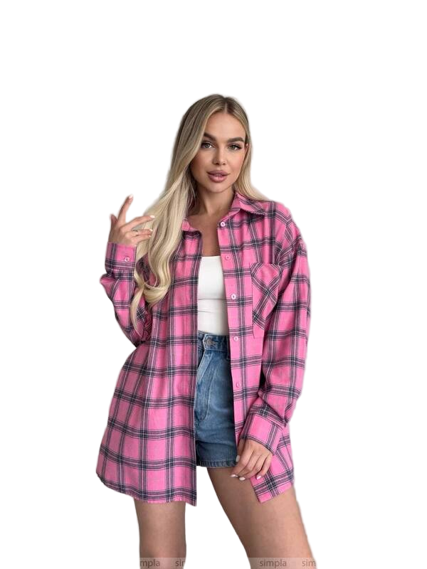 Womens Oversized Pink Plaid Flannel Shirt