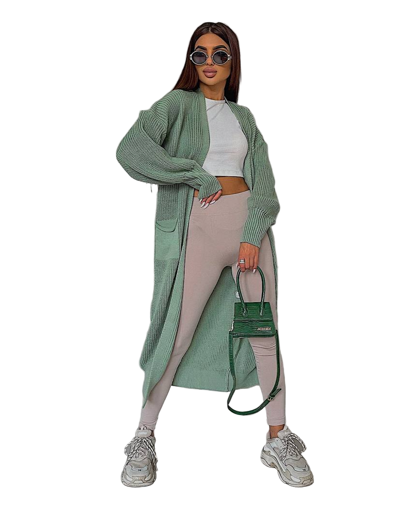Stylish Long Knit Cardigan in Sage Green