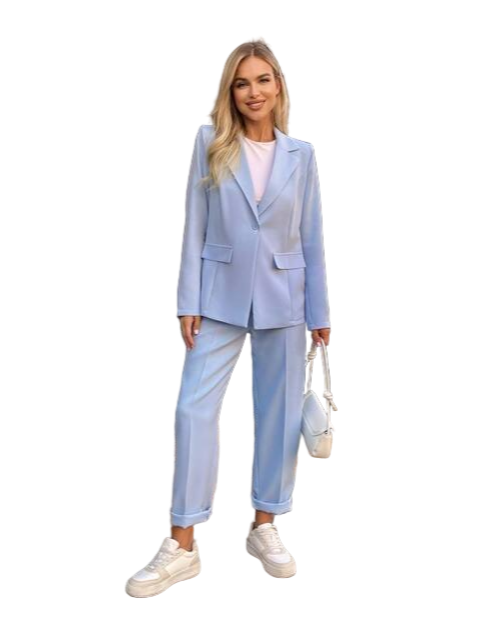 Stylish Light Blue Two-Piece Women's Suit with Structured Blazer