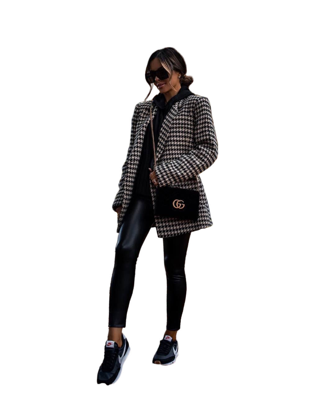 Oversized Houndstooth Jacket Black and White Coat Fabric