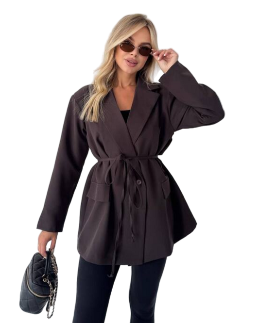 Oversize Brown Jacket with Shoulder Pads and Lining