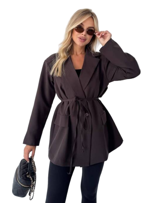 Oversize Brown Jacket with Shoulder Pads and Lining