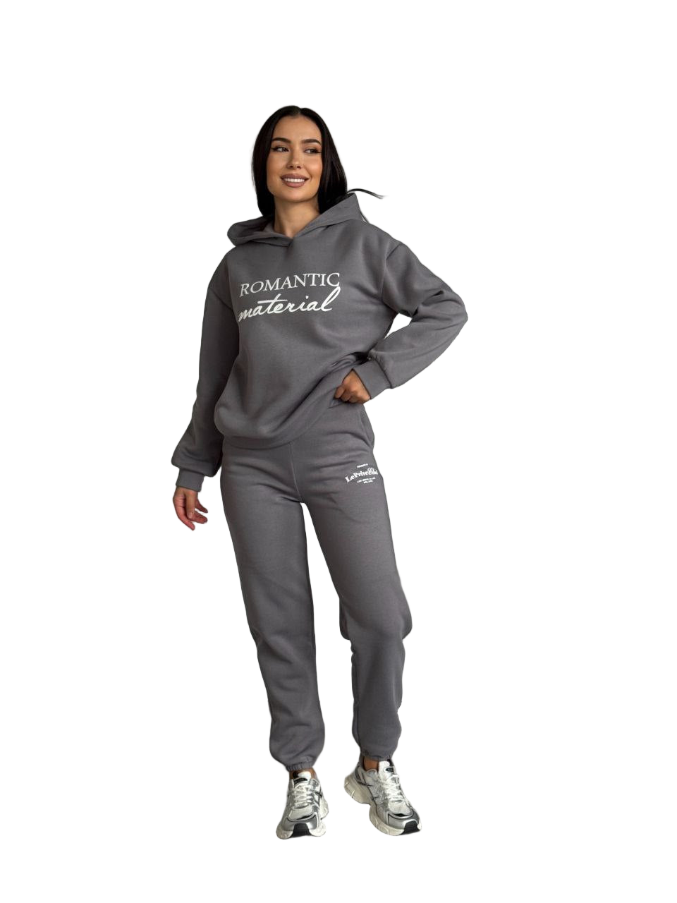 Womens Gray Fleece Lined Tracksuit Hoodie Joggers Oversized Warm Set