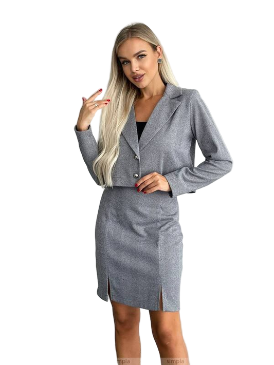 Elegant Gray Cashmere Herringbone Women's Suit with Blazer and Skirt
