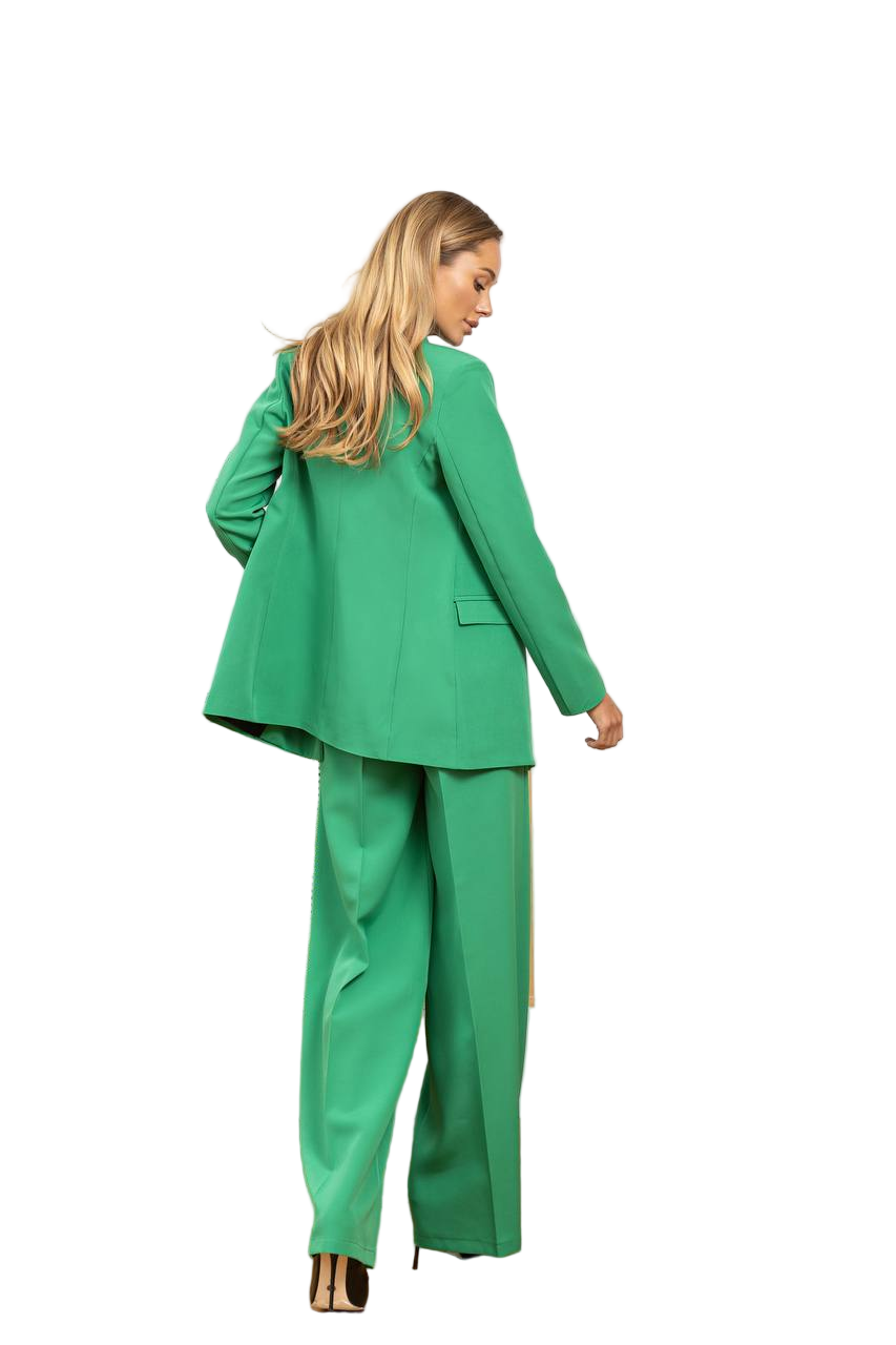 Grass Green Palazzo Suit Diagonal Crepe Womens Wide Leg Two Piece