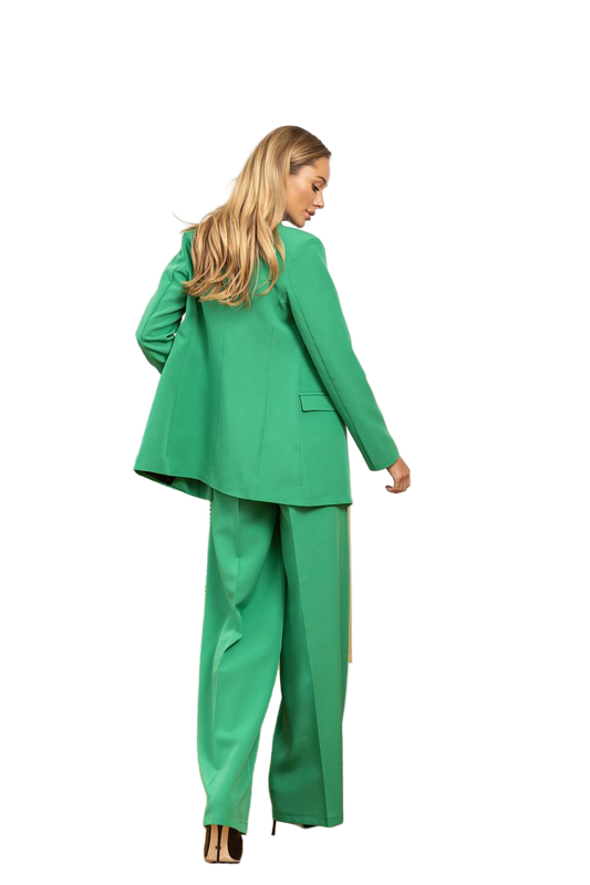 Grass Green Palazzo Suit Diagonal Crepe Womens Wide Leg Two Piece
