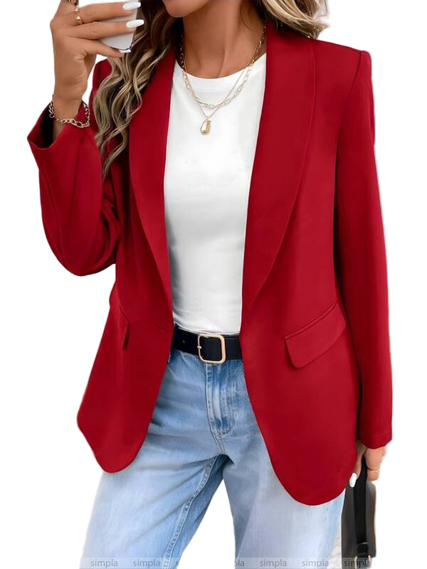 Classic Red Lined Blazer Women's Elegant Formal Jacket