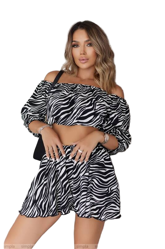 Womens Zebra Print Two Piece Crop Top and Shorts Set