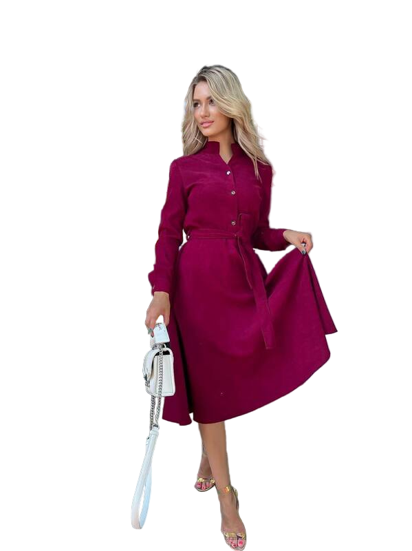 Elegant Burgundy Corduroy Dress for Fall