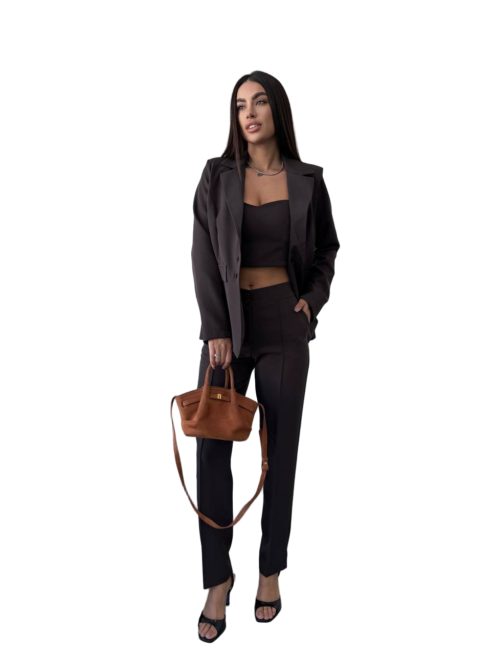Women Black Three-Piece Suit Jacket Top Pants Elegant Office Wear