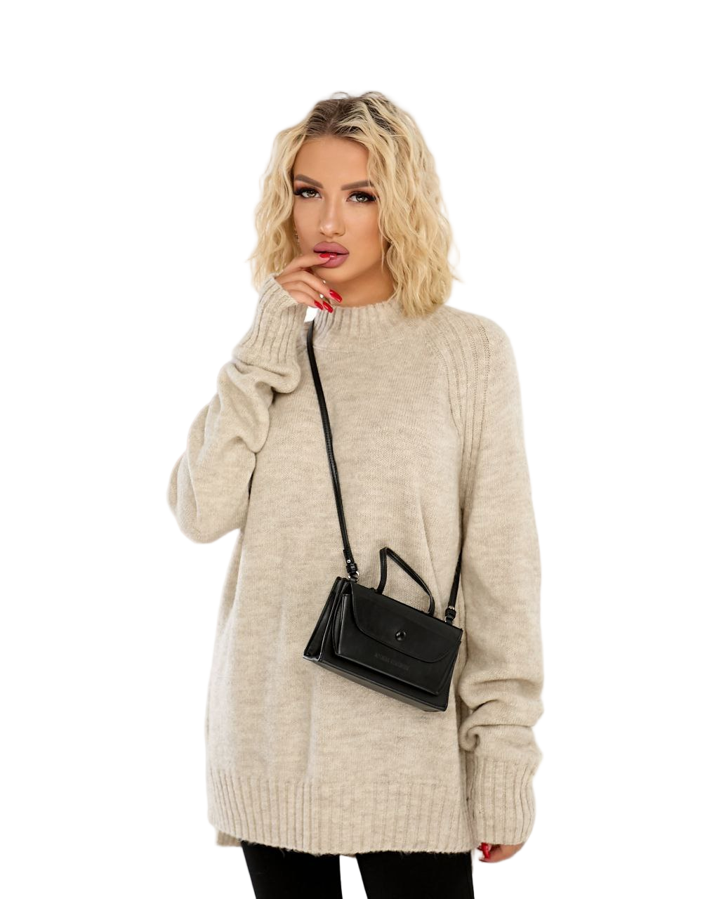 Beige Oversized Wool Blend Sweater Cozy Knit Pullover