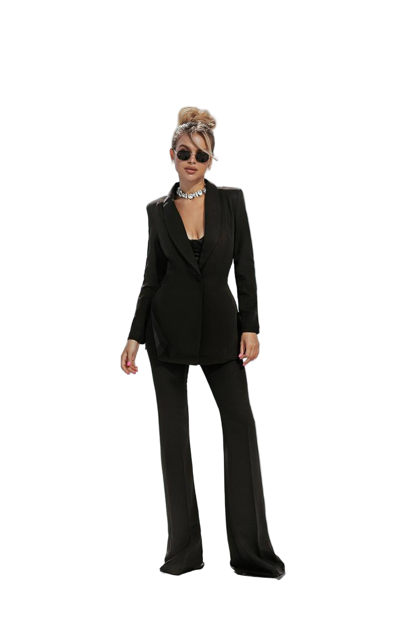 Black Diagonal Crepe Womens Tailored Suit Blazer Trousers