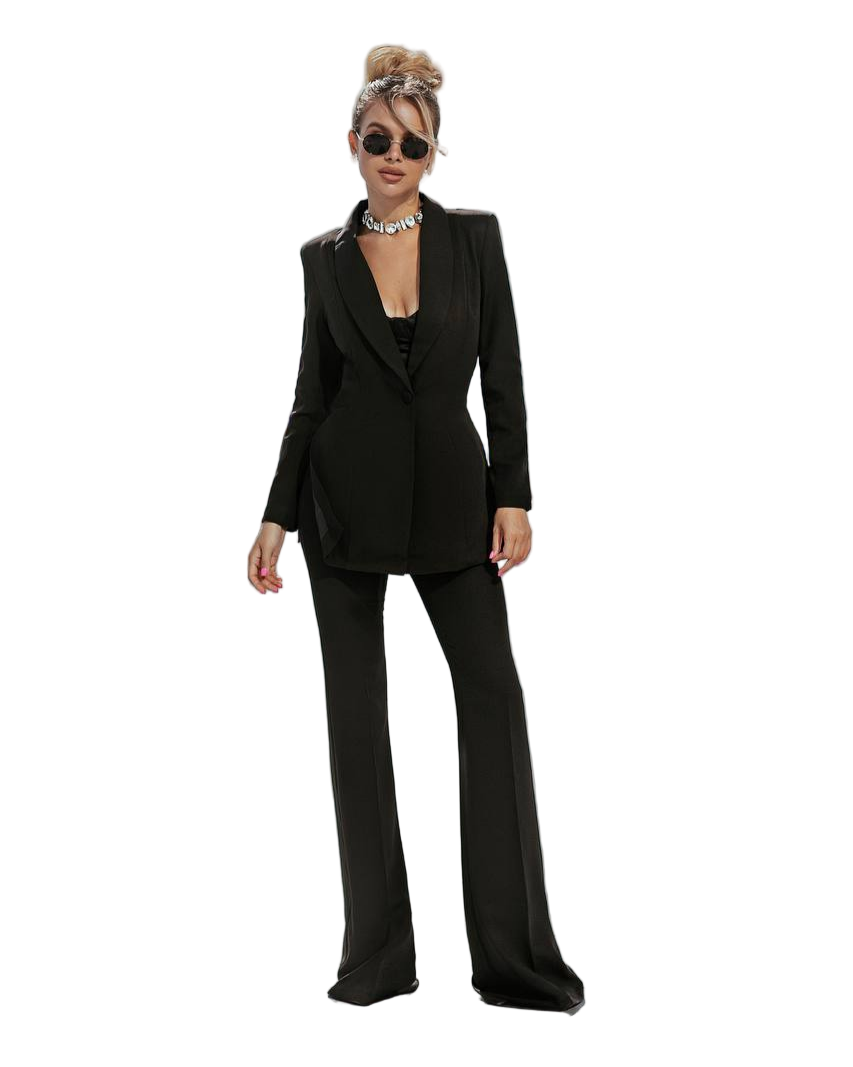 Black Diagonal Crepe Womens Tailored Suit Blazer Trousers