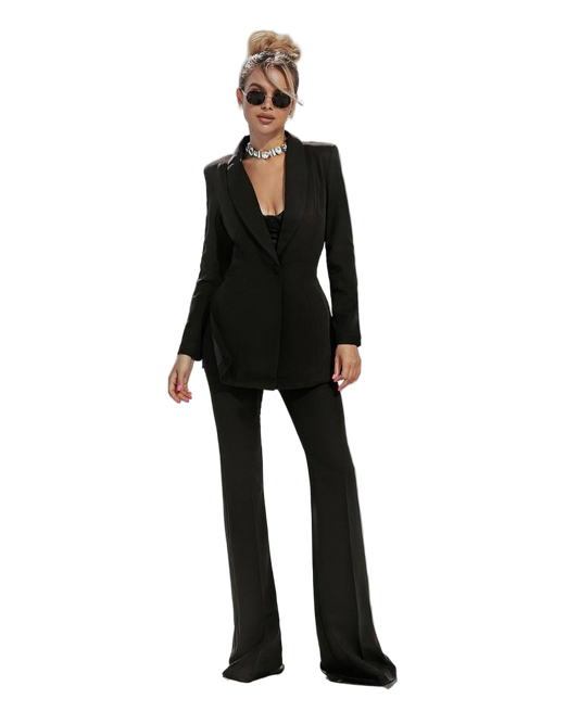 Black Diagonal Crepe Womens Tailored Suit Blazer Trousers