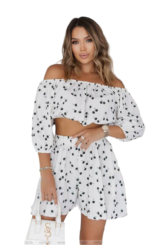 Women's Floral Off-Shoulder Crop Top and Shorts Set